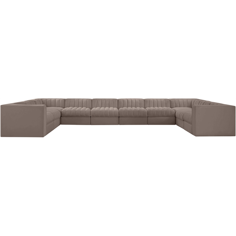 Meridian Furniture Rummi Taupe Velvet Performance Fabric 10pc. Modular Sectional