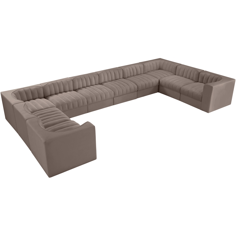 Meridian Furniture Rummi Taupe Velvet Performance Fabric 10pc. Modular Sectional