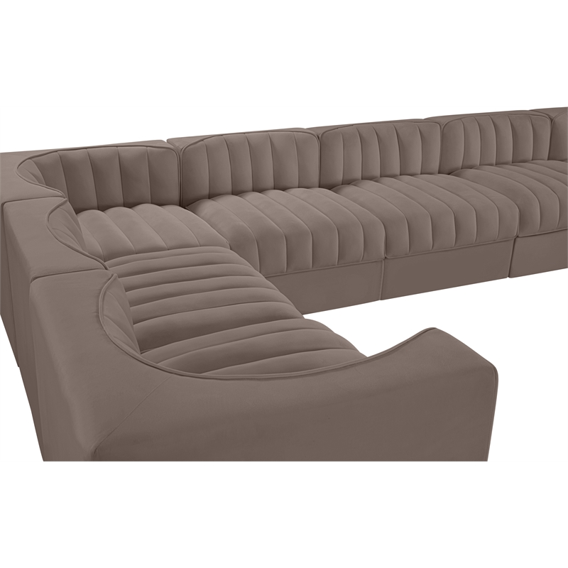 Meridian Furniture Rummi Taupe Velvet Performance Fabric 10pc. Modular Sectional