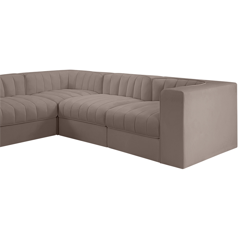 Meridian Furniture Rummi Taupe Velvet Performance Fabric 10pc. Modular Sectional