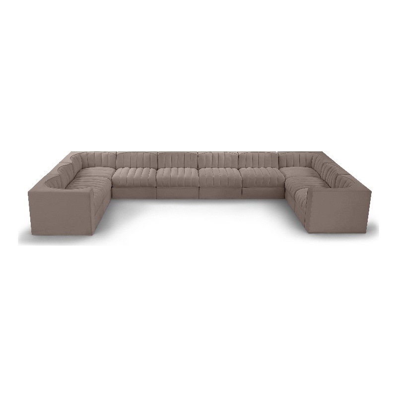 Meridian Furniture Rummi Taupe Velvet Performance Fabric 10pc. Modular Sectional