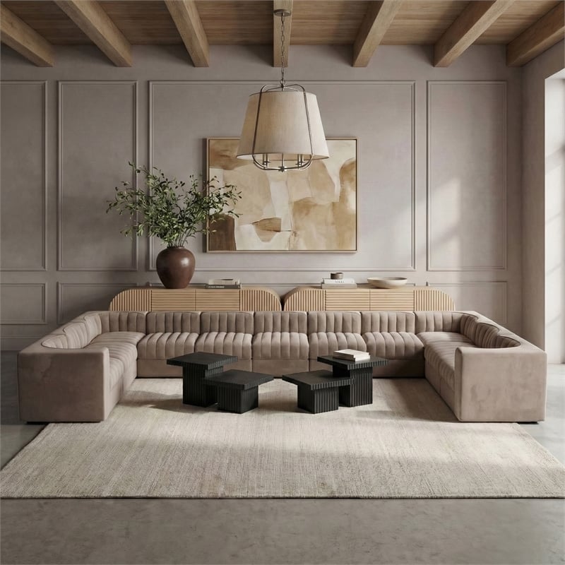 Meridian Furniture Rummi Taupe Velvet Performance Fabric 11pc. Modular Sectional