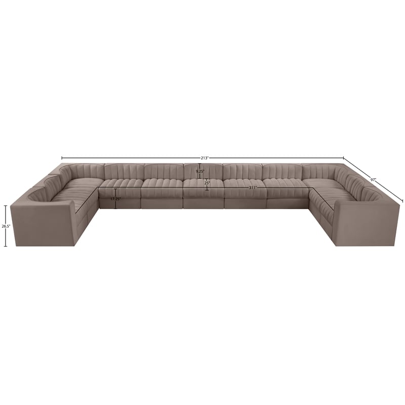 Meridian Furniture Rummi Taupe Velvet Performance Fabric 11pc. Modular Sectional