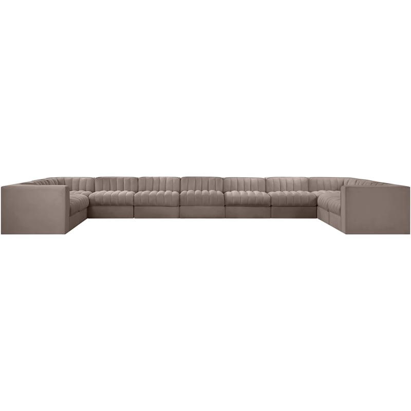 Meridian Furniture Rummi Taupe Velvet Performance Fabric 11pc. Modular Sectional