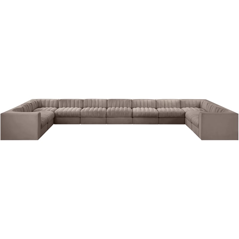 Meridian Furniture Rummi Taupe Velvet Performance Fabric 11pc. Modular Sectional