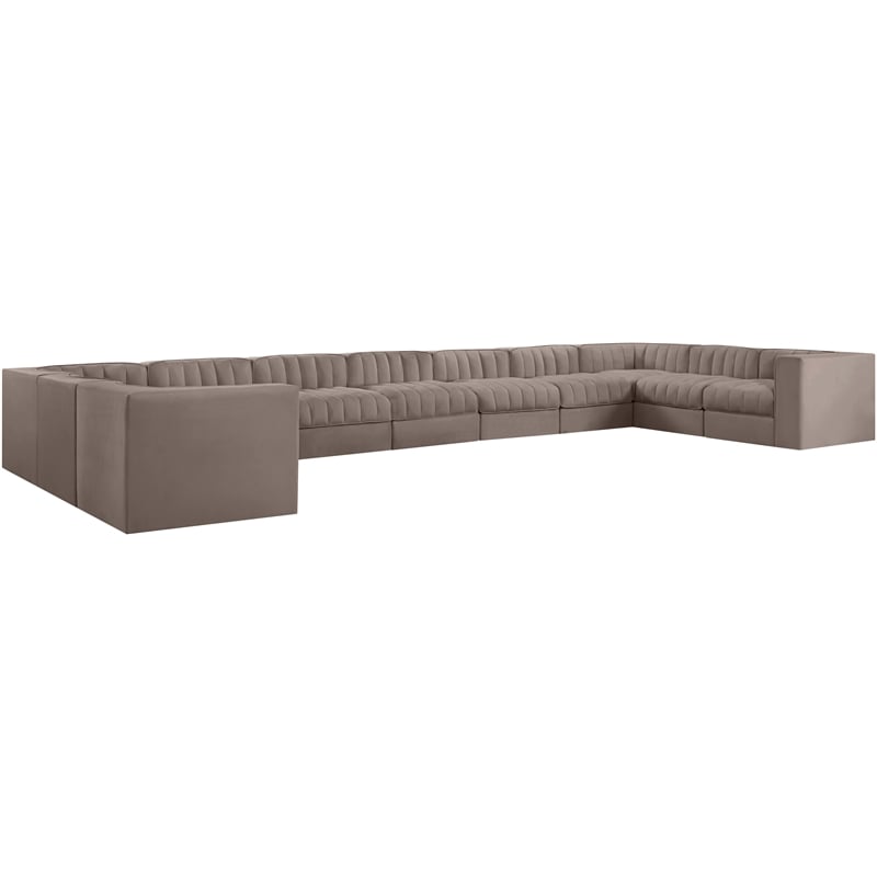 Meridian Furniture Rummi Taupe Velvet Performance Fabric 11pc. Modular Sectional