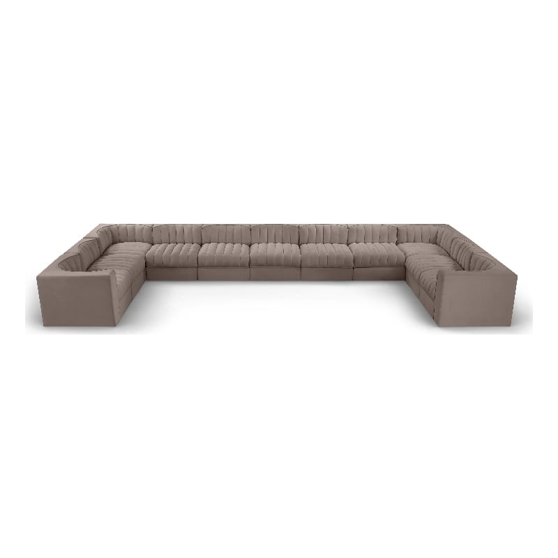 Meridian Furniture Rummi Taupe Velvet Performance Fabric 11pc. Modular Sectional