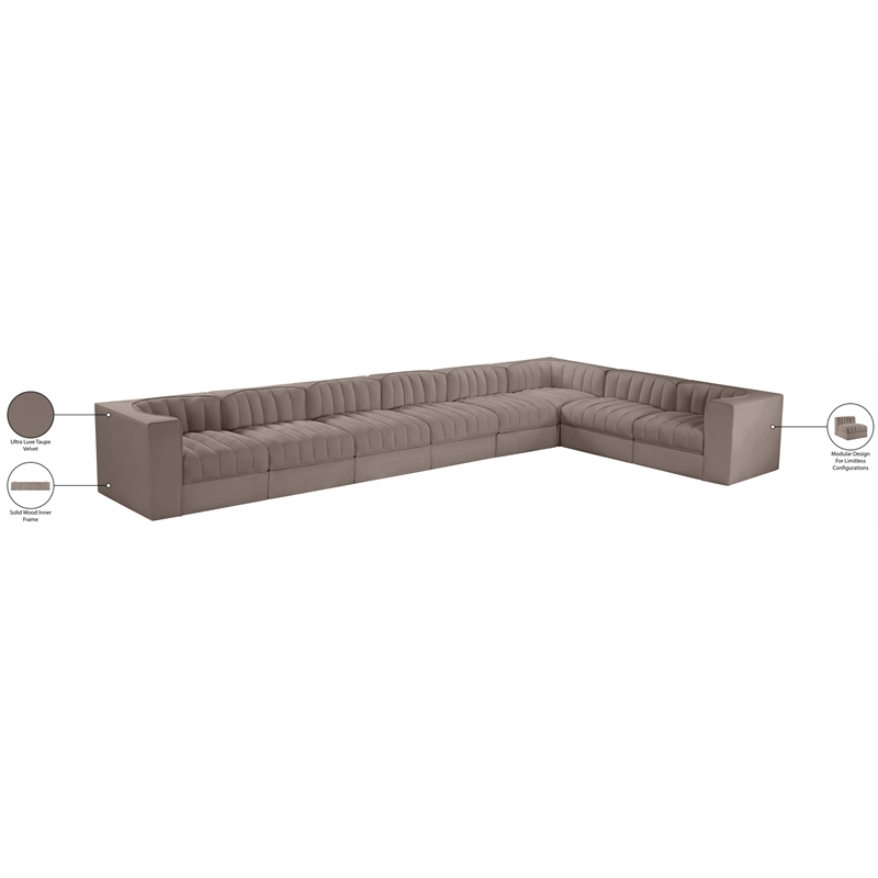 Meridian Furniture Rummi Taupe Velvet Performance Fabric 8pc. Modular Sectional