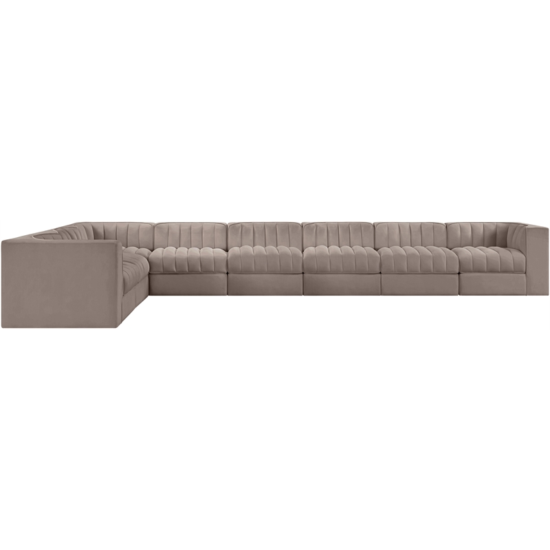 Meridian Furniture Rummi Taupe Velvet Performance Fabric 8pc. Modular Sectional