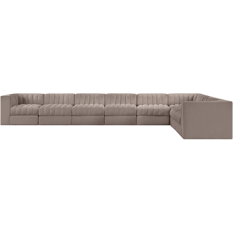 Meridian Furniture Rummi Taupe Velvet Performance Fabric 8pc. Modular Sectional