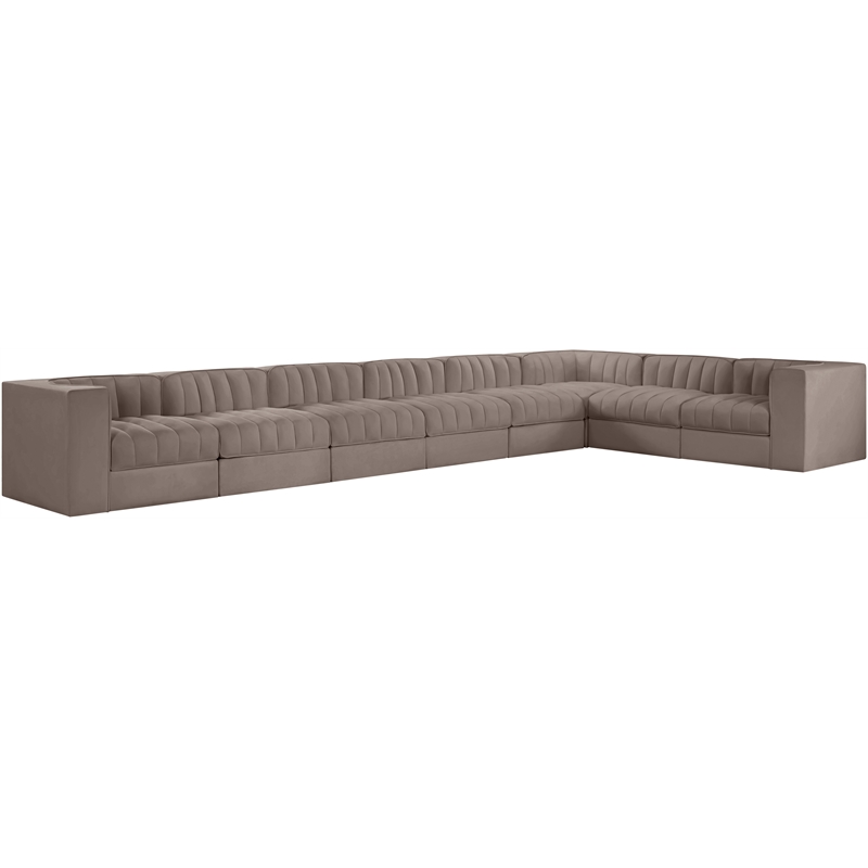 Meridian Furniture Rummi Taupe Velvet Performance Fabric 8pc. Modular Sectional