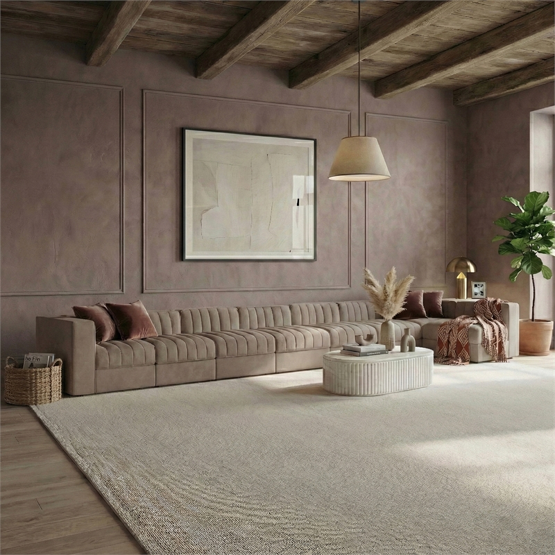 Meridian Furniture Rummi Taupe Velvet Performance Fabric 8pc. Modular Sectional