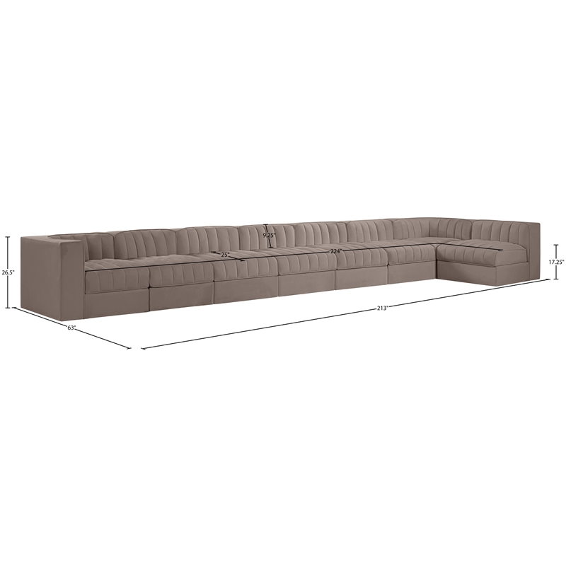 Meridian Furniture Rummi Taupe Velvet Performance Fabric 8pc. Modular Sectional