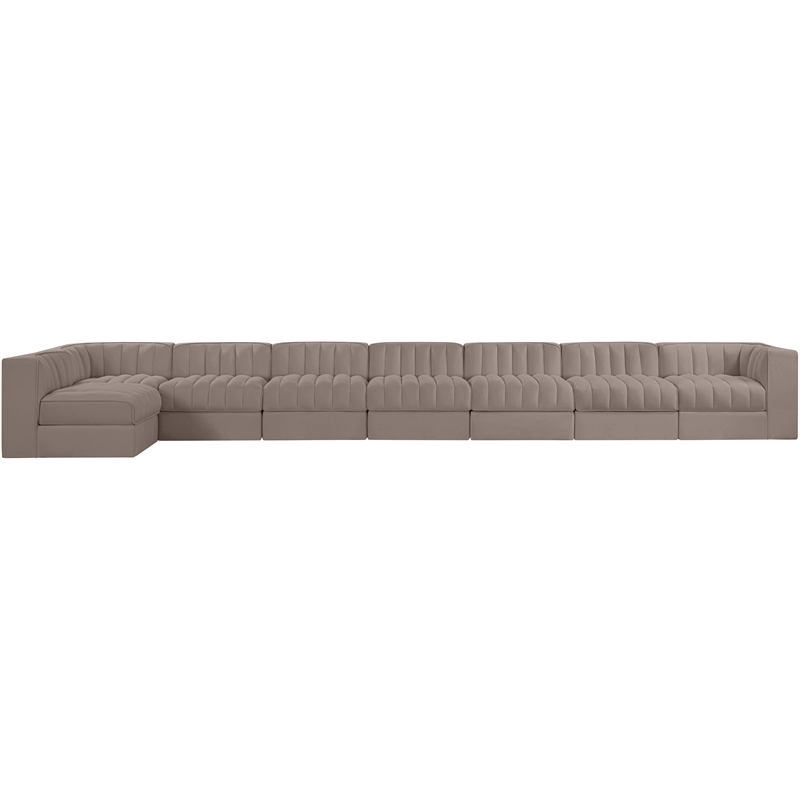 Meridian Furniture Rummi Taupe Velvet Performance Fabric 8pc. Modular Sectional