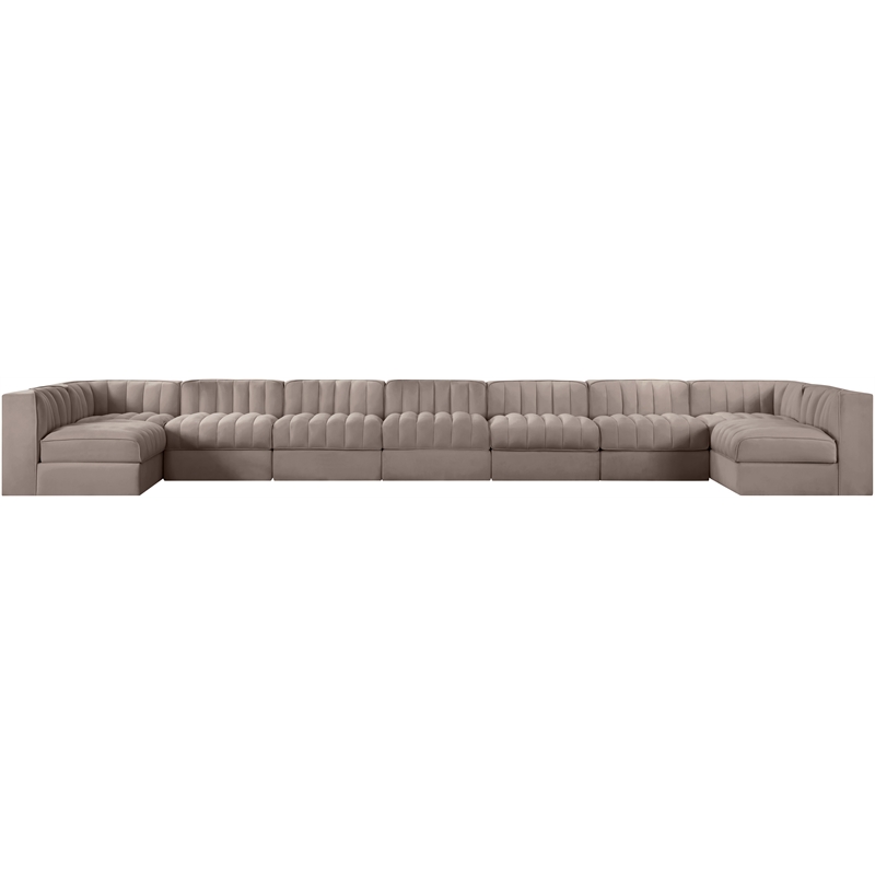 Meridian Furniture Rummi Taupe Velvet Performance Fabric 9pc. Modular Sectional