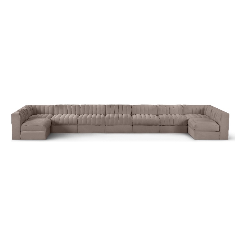 Meridian Furniture Rummi Taupe Velvet Performance Fabric 9pc. Modular Sectional
