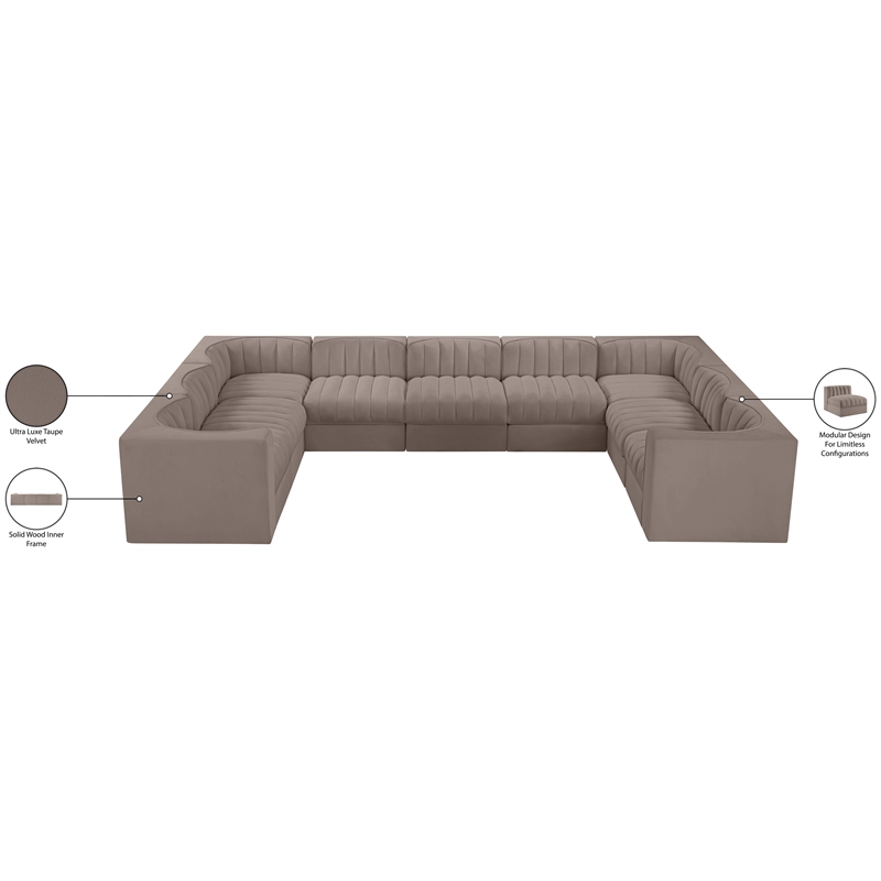Meridian Furniture Rummi Taupe Velvet Performance Fabric 9pc. Modular Sectional