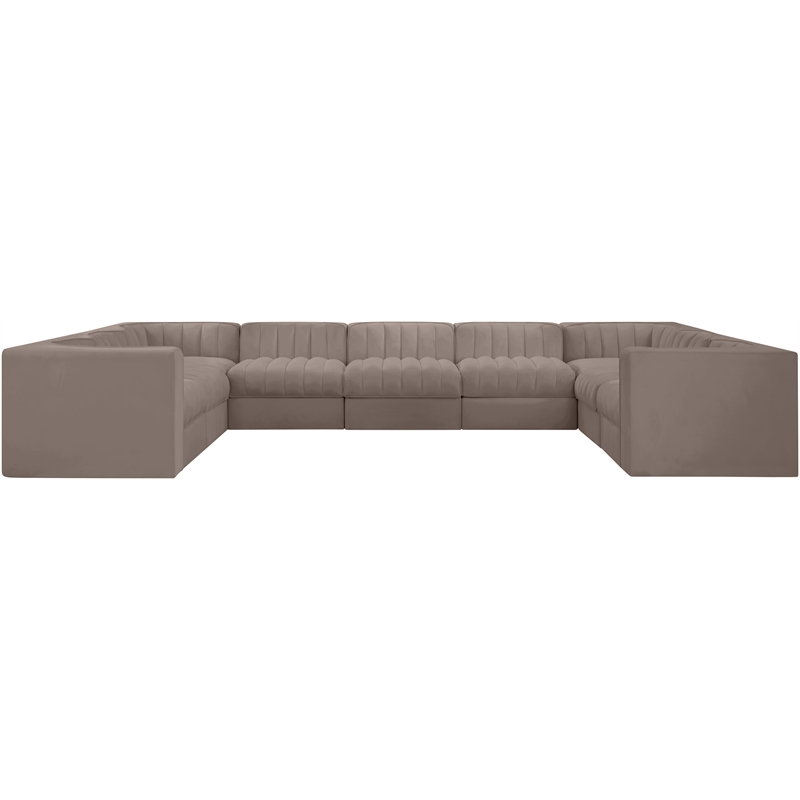 Meridian Furniture Rummi Taupe Velvet Performance Fabric 9pc. Modular Sectional