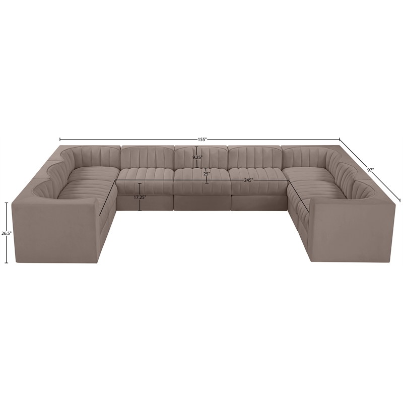 Meridian Furniture Rummi Taupe Velvet Performance Fabric 9pc. Modular Sectional