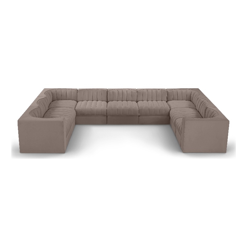 Meridian Furniture Rummi Taupe Velvet Performance Fabric 9pc. Modular Sectional