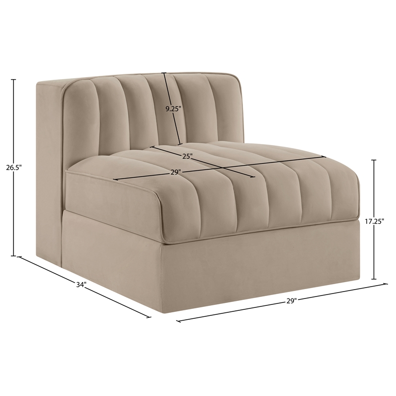 Meridian Furniture Rummi Beige Velvet Performance Fabric Armless Chair
