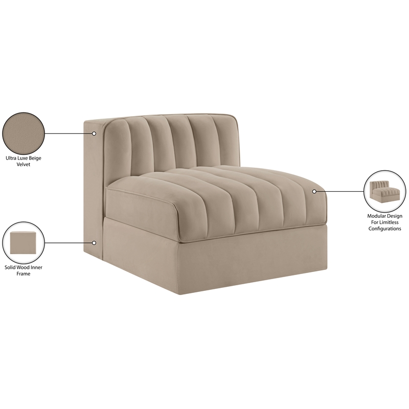 Meridian Furniture Rummi Beige Velvet Performance Fabric Armless Chair