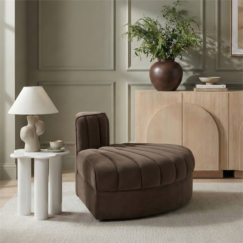 Meridian Furniture Rummi Brown Velvet Performance Fabric Reverse Corner Chair