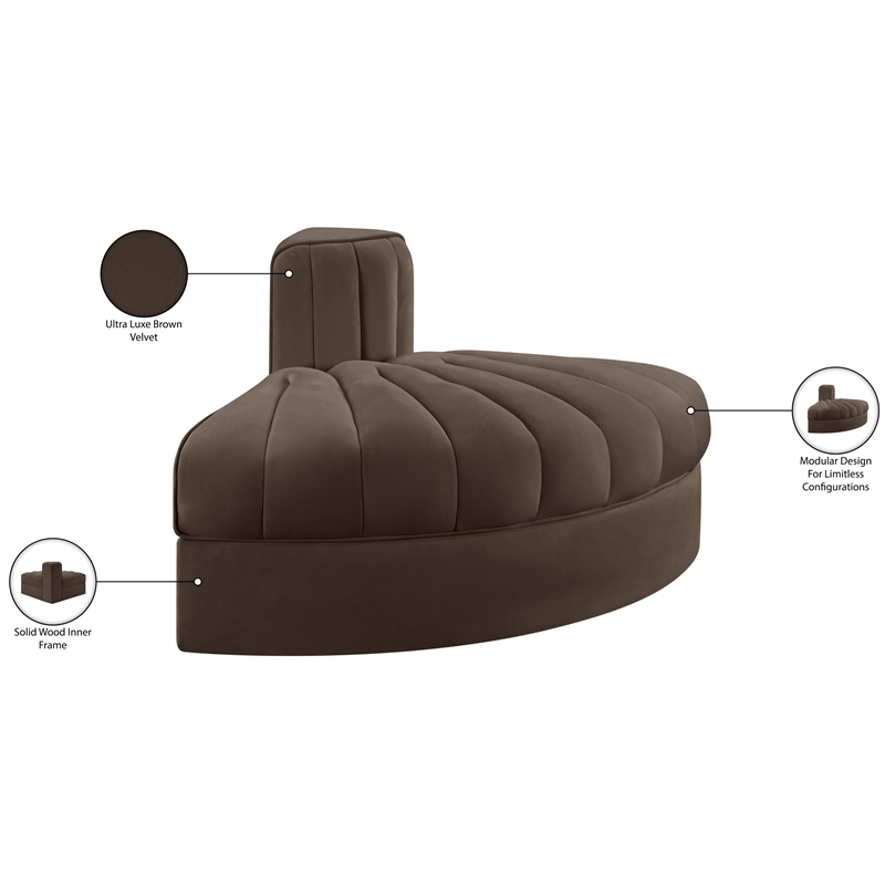 Meridian Furniture Rummi Brown Velvet Performance Fabric Reverse Corner Chair