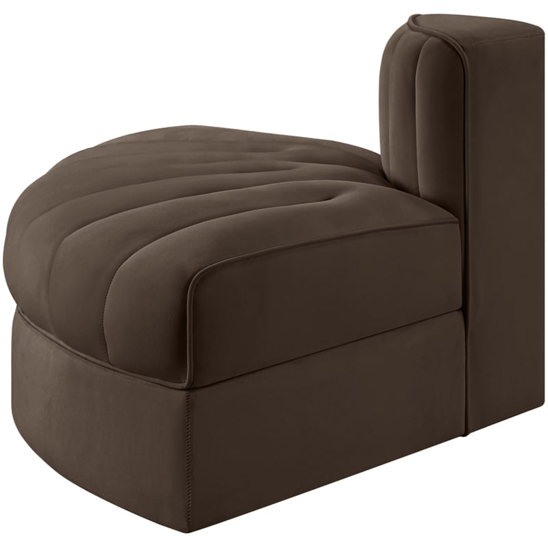 Meridian Furniture Rummi Brown Velvet Performance Fabric Reverse Corner Chair