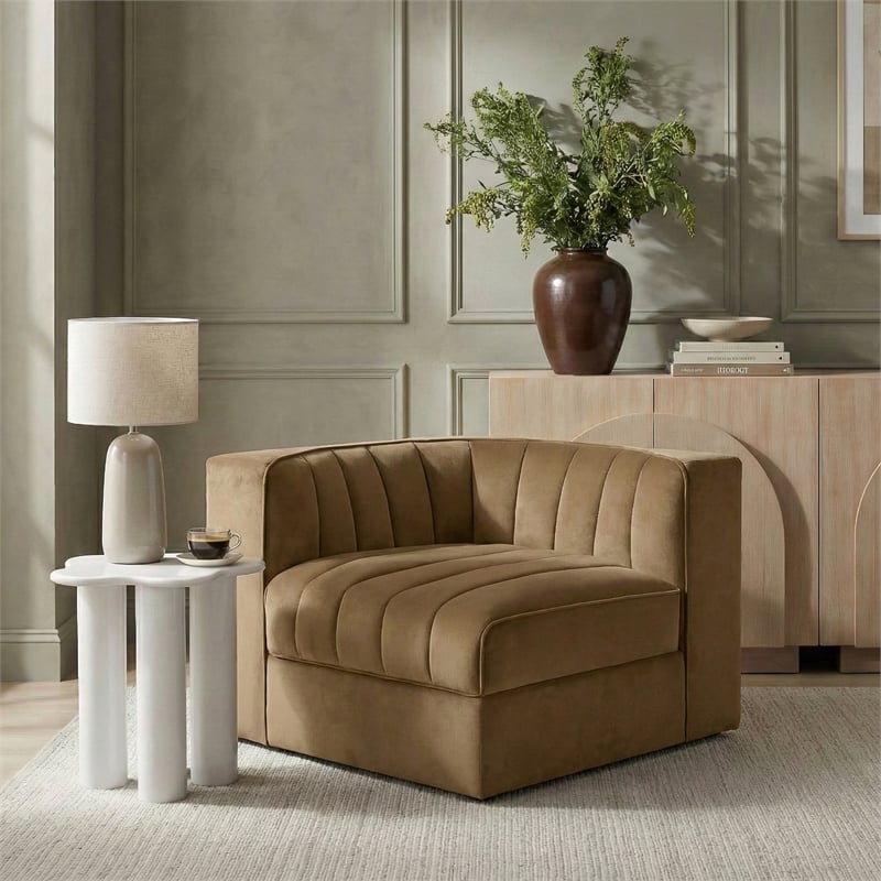 Meridian Furniture Rummi Saddle Velvet Performance Fabric Corner Chair