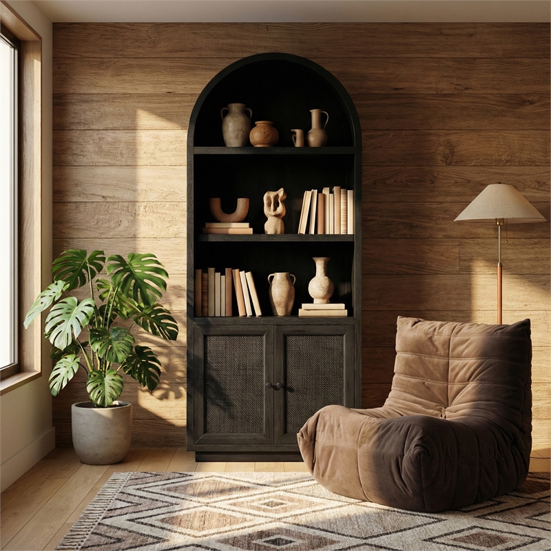 Meridian Furniture Botanical Black Solid Wood Bookcase