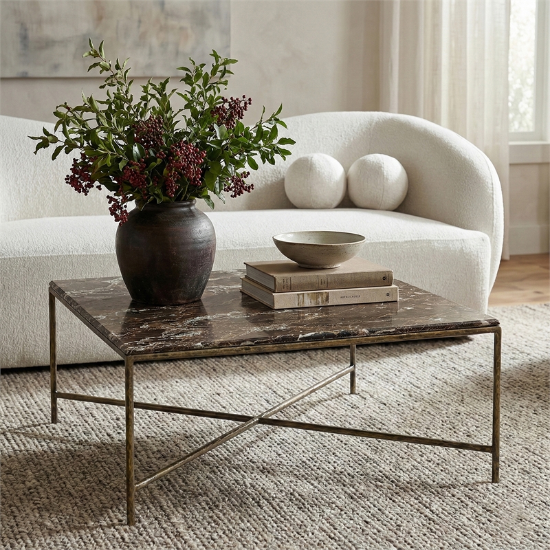Meridian Furniture Valen Brown Marble And Iron Coffee Table