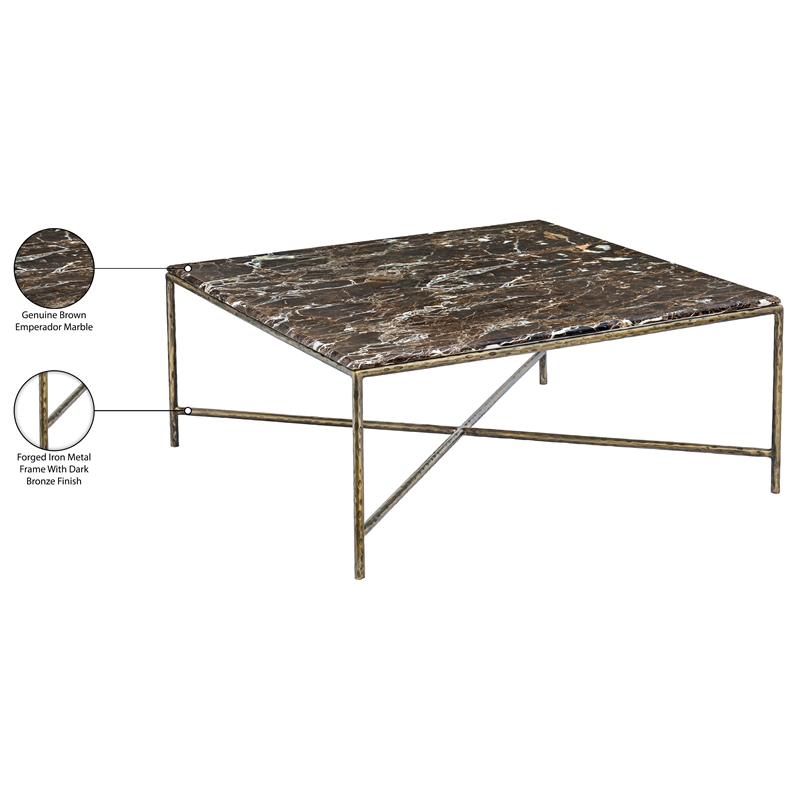 Meridian Furniture Valen Brown Marble And Iron Coffee Table