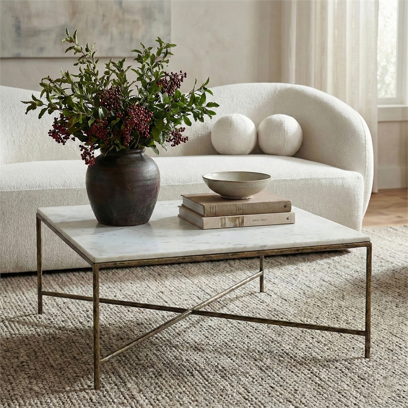 Meridian Furniture Valen White Marble And Iron Coffee Table
