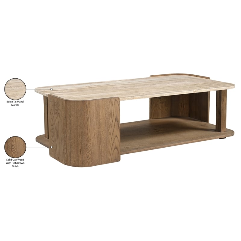 Meridian Furniture Calabria Beige Marble And Brown Oak Wood Coffee Table