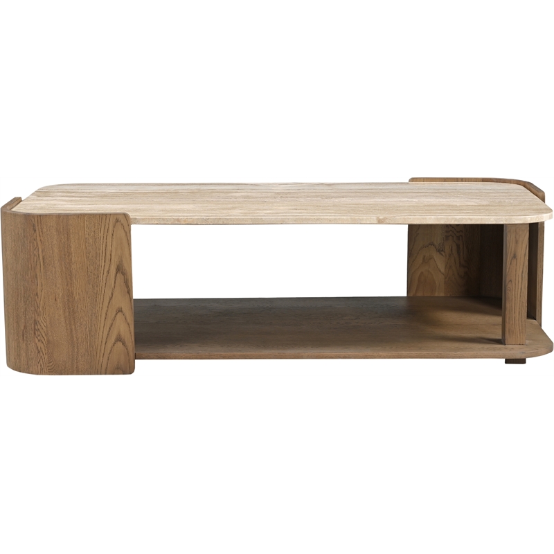 Meridian Furniture Calabria Beige Marble And Brown Oak Wood Coffee Table