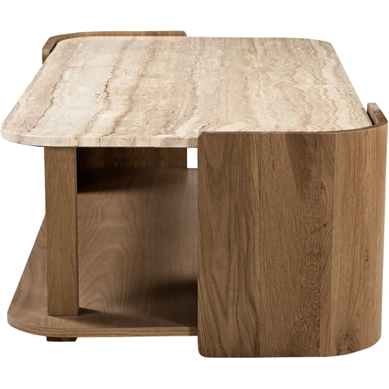 Meridian Furniture Calabria Beige Marble And Brown Oak Wood Coffee Table