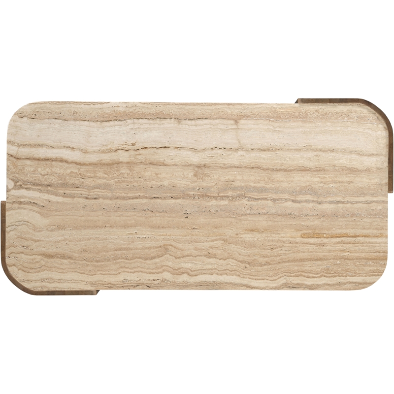 Meridian Furniture Calabria Beige Marble And Brown Oak Wood Coffee Table