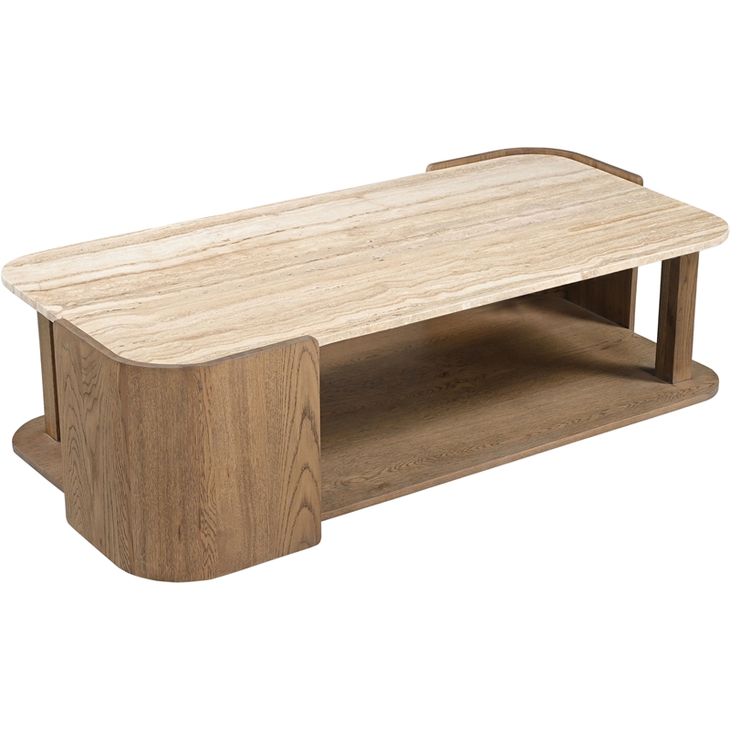 Meridian Furniture Calabria Beige Marble And Brown Oak Wood Coffee Table