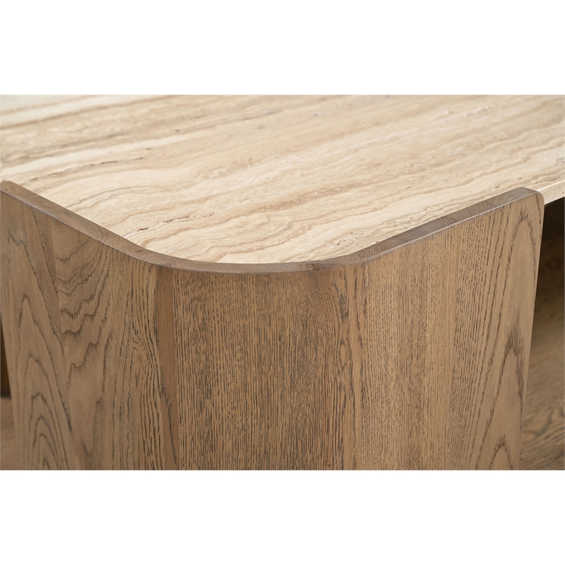 Meridian Furniture Calabria Beige Marble And Brown Oak Wood Coffee Table