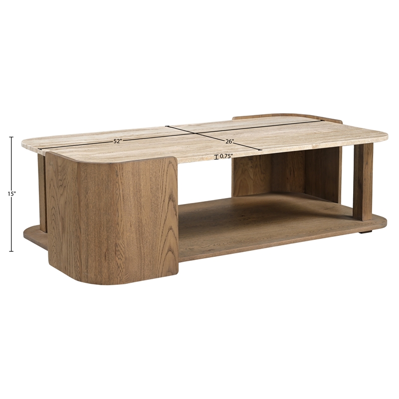 Meridian Furniture Calabria Beige Marble And Brown Oak Wood Coffee Table