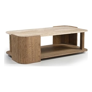 Meridian Furniture Calabria Beige Marble And Brown Oak Wood Coffee Table