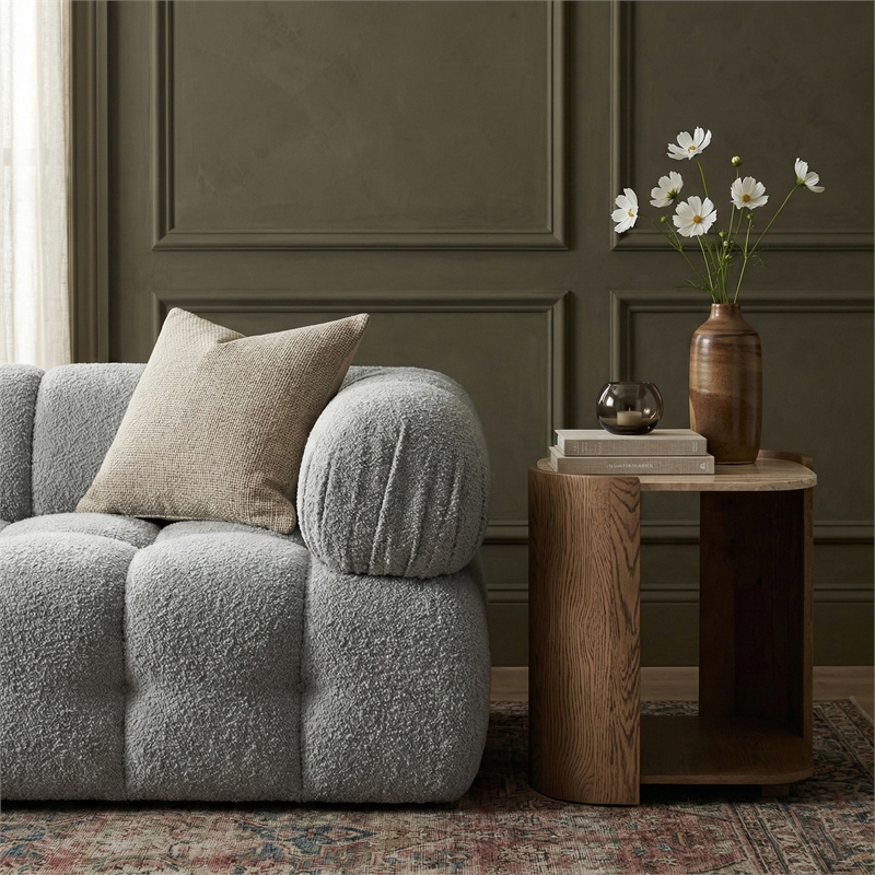 Meridian Furniture Calabria Beige Marble And Brown Oak Wood End Table