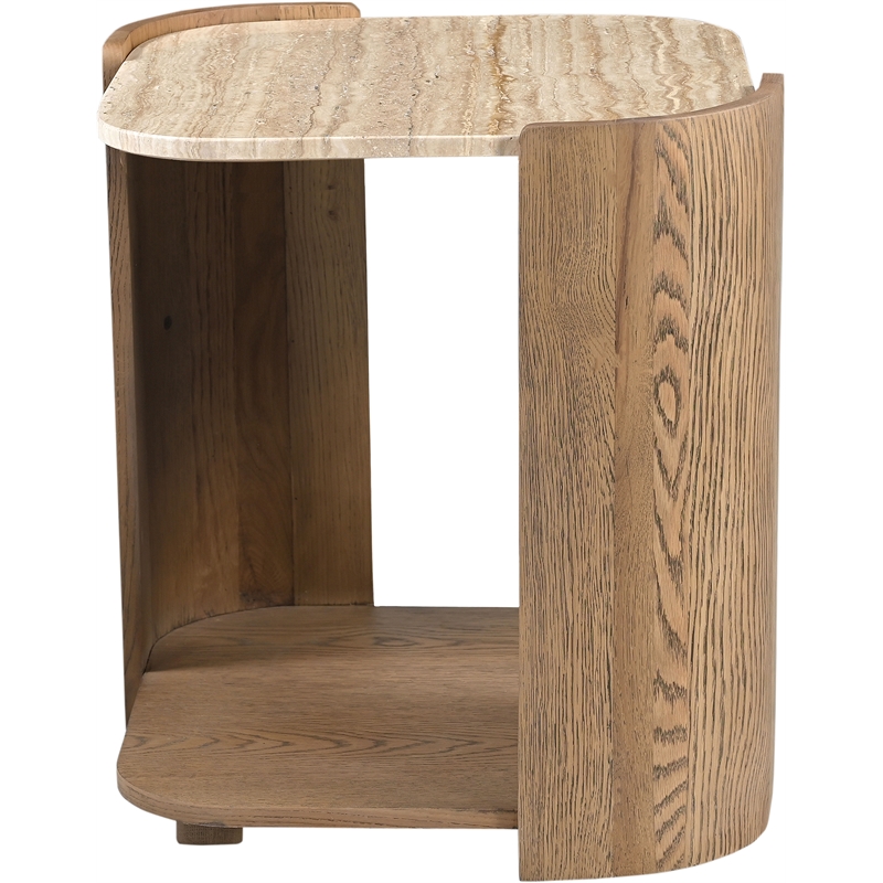 Meridian Furniture Calabria Beige Marble And Brown Oak Wood End Table