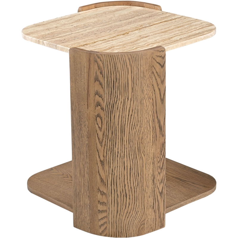 Meridian Furniture Calabria Beige Marble And Brown Oak Wood End Table