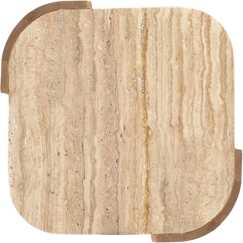 Meridian Furniture Calabria Beige Marble And Brown Oak Wood End Table