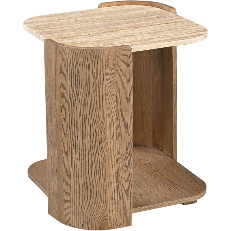 Meridian Furniture Calabria Beige Marble And Brown Oak Wood End Table