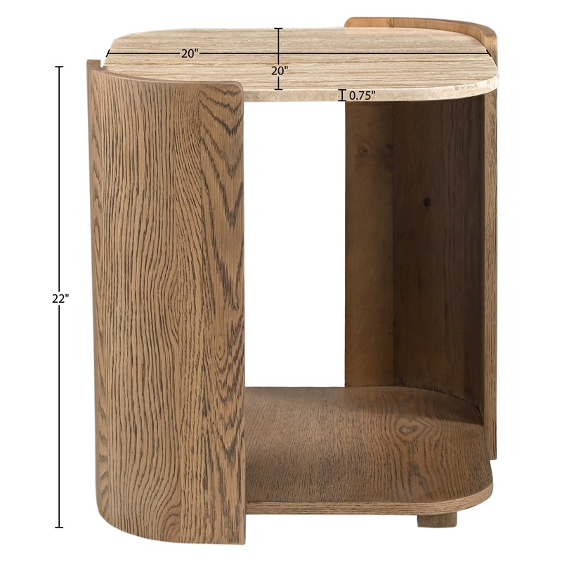 Meridian Furniture Calabria Beige Marble And Brown Oak Wood End Table