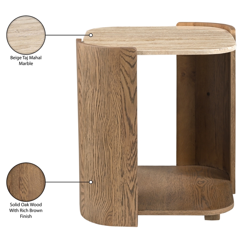 Meridian Furniture Calabria Beige Marble And Brown Oak Wood End Table