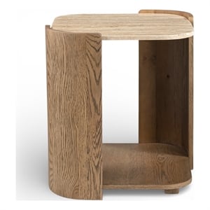 Meridian Furniture Calabria Beige Marble And Brown Oak Wood End Table